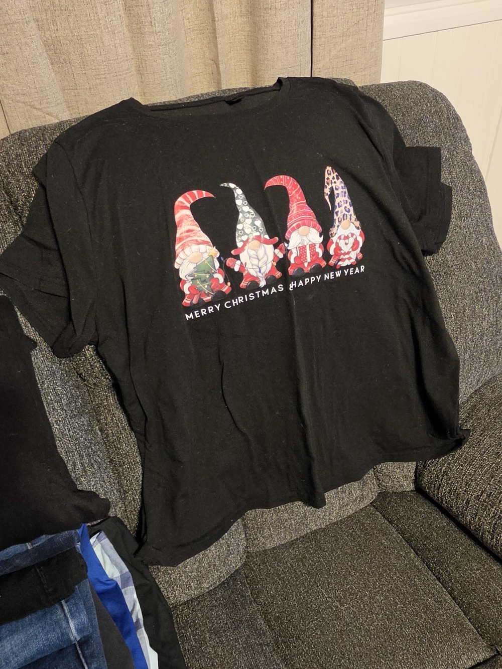 SHEIN Black Short Sleeve Tee with Festive Gnome Graphic
